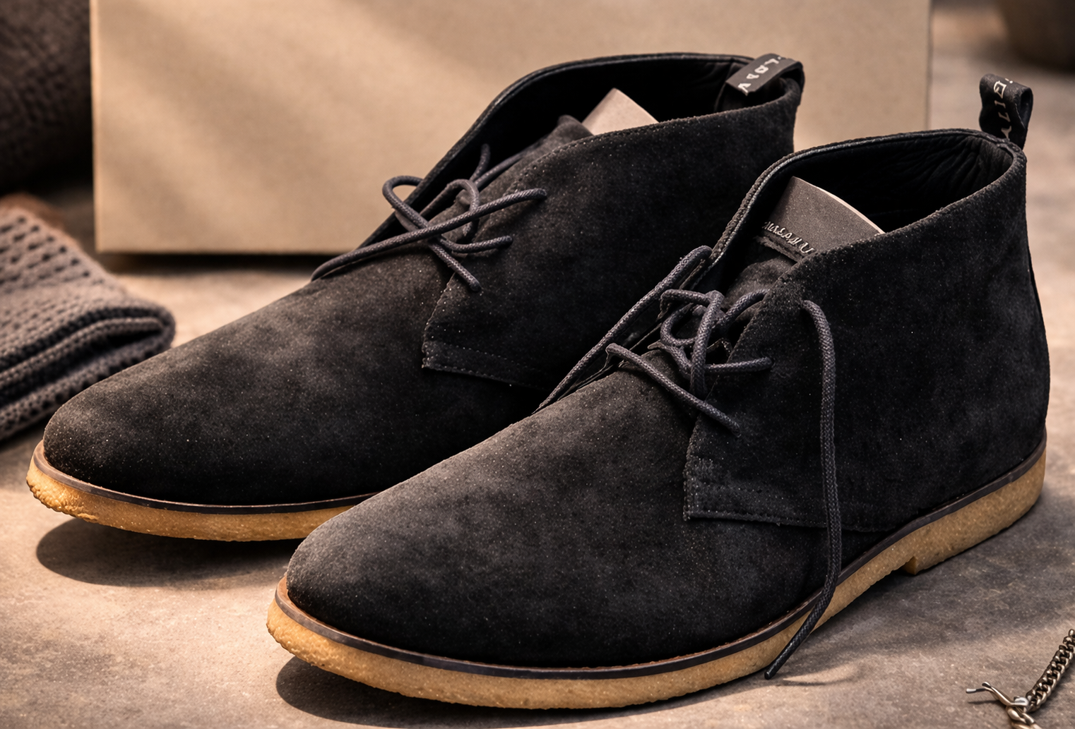 AllSaints Luke Stiefel Herren – Chukka Wildleder Schwarz Gr. 43